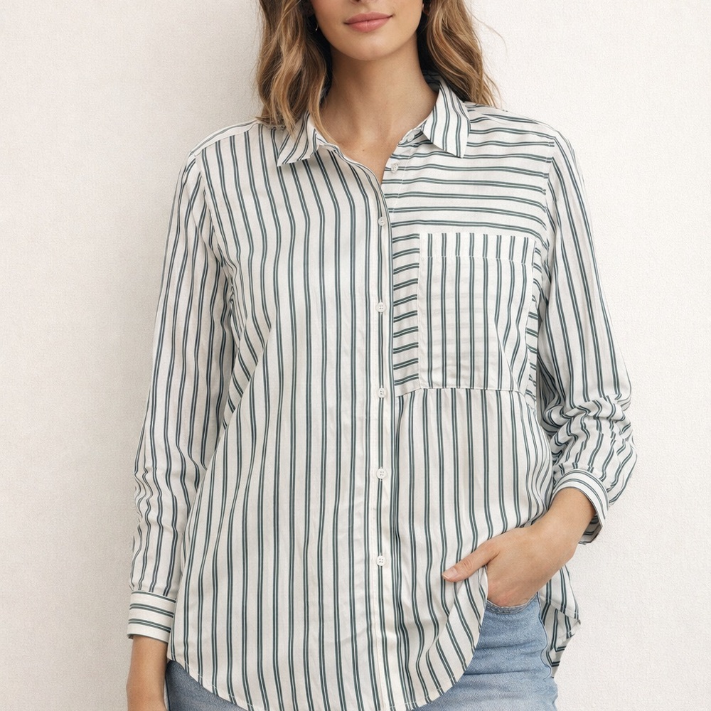 Rails 100% silk Striped Button-Down Shirt GreenNWT large